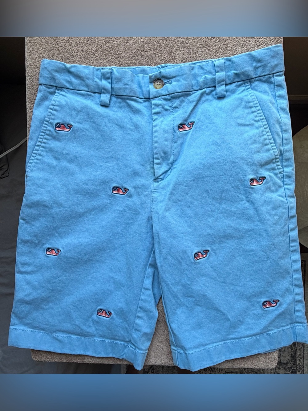 Vineyard Vines Sky Blue Shorts with Coral Whale Embroidery Adjustable Waist